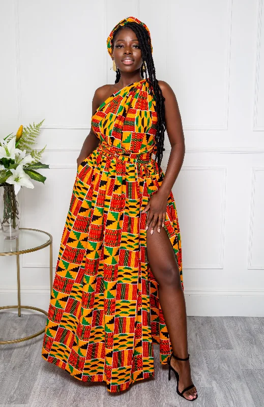 Kente African Print Multiway Infinity Maxi Dress - KENYA Cozy Wrap Maxi Dress
