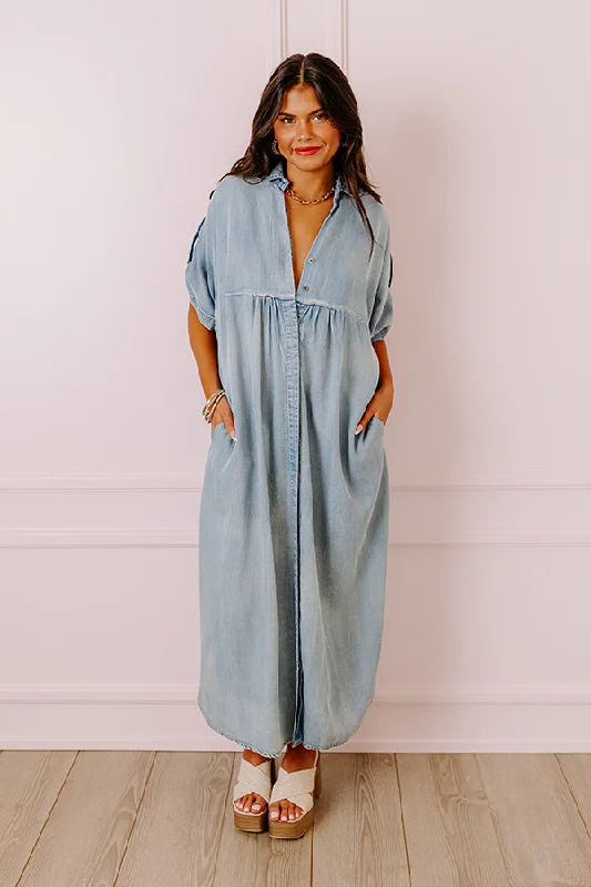 NYC Ready Chambray Maxi Dress Chic Boho Print Maxi Dress