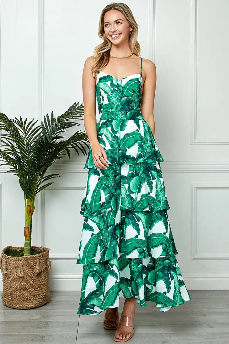 Palm Print Open Back Maxi Dress Elegant Wraparound Maxi Dress