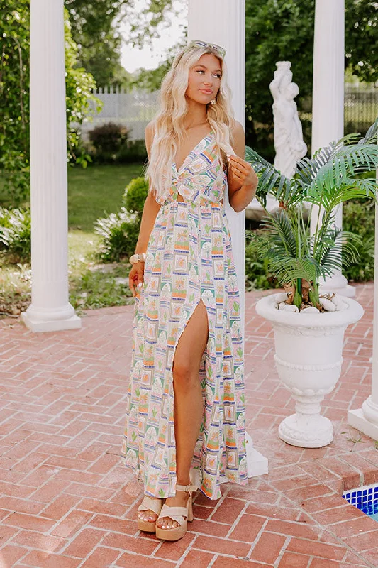 Palms Paradise Satin Maxi Dress Stylish Off-Shoulder Maxi Dress