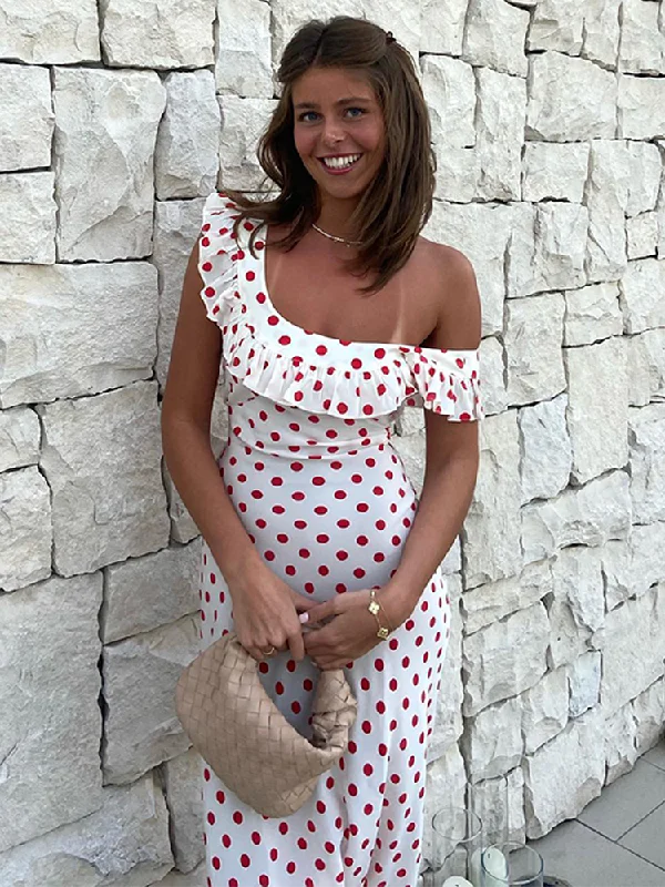 Polka Dot White Dress RUFFLES U-Neck Maxi Dress Female Sexy Sheer Lace-up Long Dress Spring Summer Partywear Cozy Cold-Shoulder Maxi Dress Polka Dot White Dress RUFFLES U-Neck Maxi Dress Female Sexy Sheer Lace-up Long Dress Spring Summer Partywear Cozy Cold-Shoulder Maxi Dress