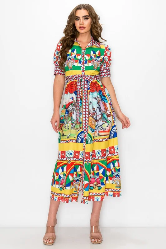 Carretto Print Maxi Dress-FINAL SALE-NOT ELIGIBLE FOR EXCHANGE OR REFUND Stylish One-Shoulder Maxi Dress