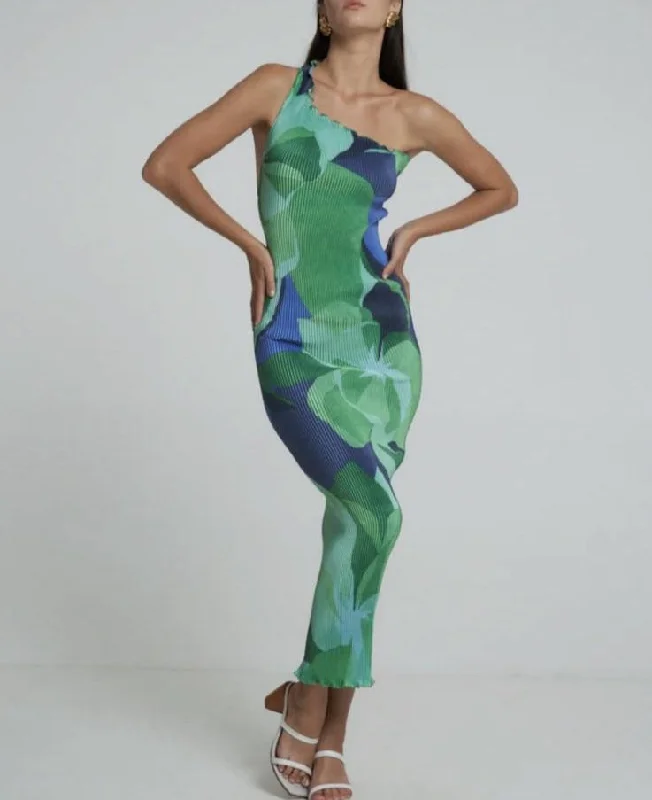 Printed Pleated Oblique Shoulder Long Dresses Sleeveless Backless Slim Fit Maxi Dress Summer Women Vacation Party Vestidos Comfortable Plunging Neckline Maxi Dress Printed Pleated Oblique Shoulder Long Dresses Sleeveless Backless Slim Fit Maxi Dress Summer Women Vacation Party Vestidos Comfortable Plunging Neckline Maxi Dress