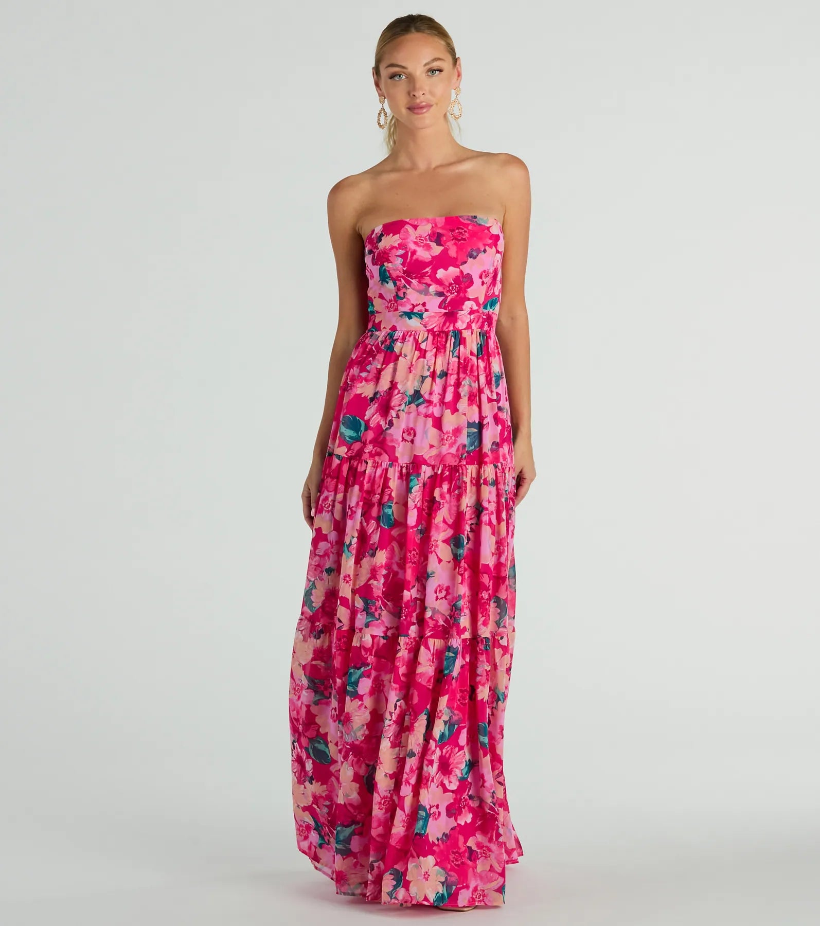 Radiate Romantic Vibes Strapless Floral Chiffon Maxi Dress Trendy Floral Print Maxi Dress Radiate Romantic Vibes Strapless Floral Chiffon Maxi Dress Trendy Floral Print Maxi Dress