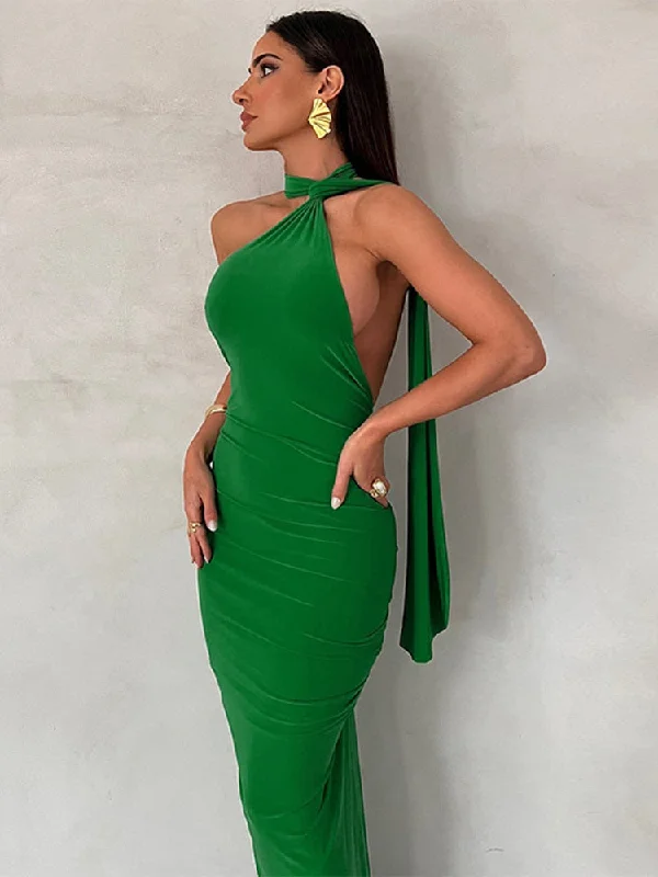 Sexy Backless Halter Fitting Buttock Maxi Dress Women Y2k Sleeveless Pleated Revelet Dress Fashion Party Club Evening Vestidos Trendy Ruffled Maxi Dress Sexy Backless Halter Fitting Buttock Maxi Dress Women Y2k Sleeveless Pleated Revelet Dress Fashion Party Club Evening Vestidos Trendy Ruffled Maxi Dress