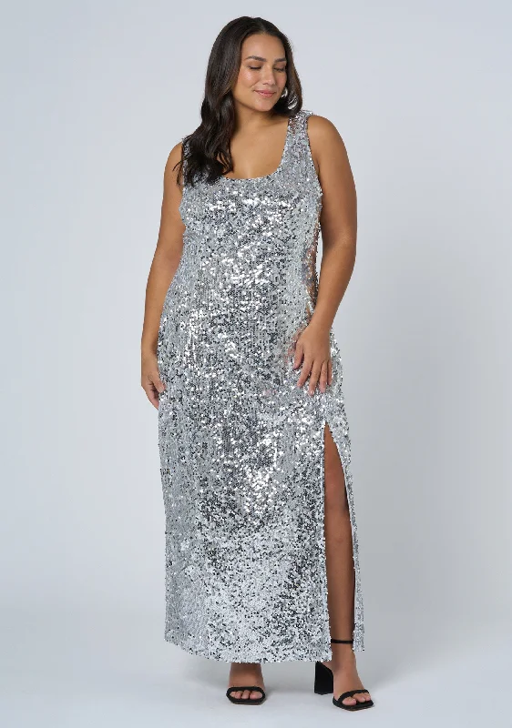 Shimmy Shimmer Sequin Maxi Dress Stylish One-Shoulder Maxi Dress