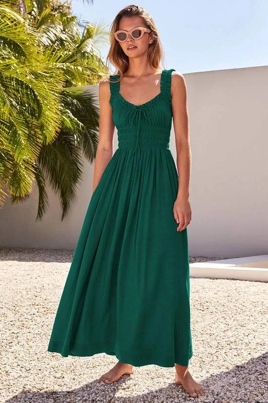SLEEVELESS RUCHED MAXI DRESS Elegant Lace Maxi Dress
