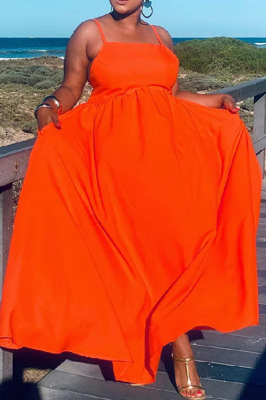 Solid Color Simple Swing Maxi Dress Trendy Satin Maxi Dress