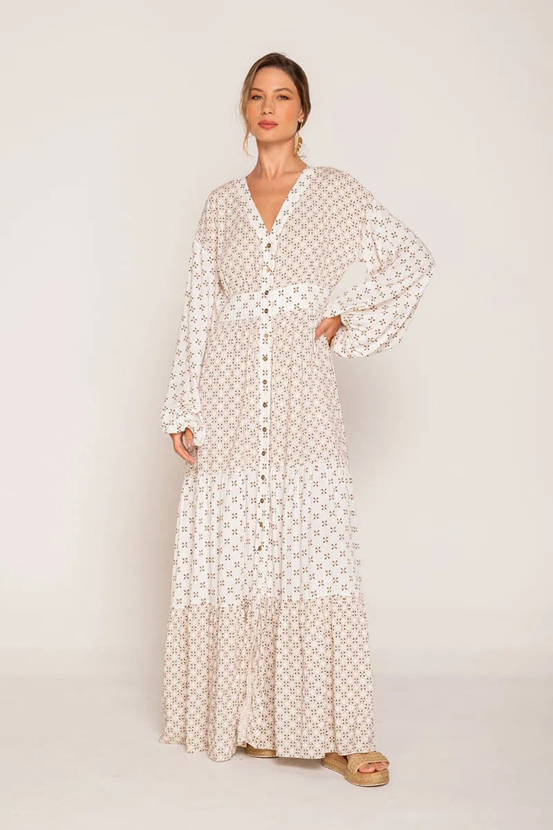 Maxi Dress With V Neck By Spirito Stylish Button-Up Maxi Dress