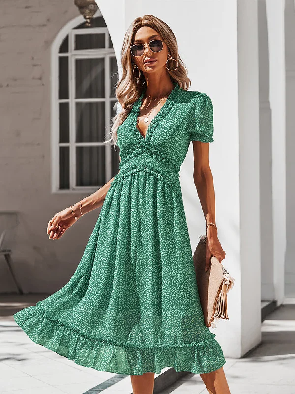 V Neck High Waist Short Sleeve Swiss Dot Maxi Dress Comfortable Ruffle Hem Maxi Dress V Neck High Waist Short Sleeve Swiss Dot Maxi Dress Comfortable Ruffle Hem Maxi Dress