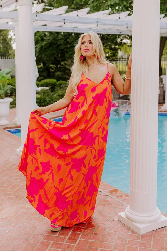 Vibrant Moment Floral Maxi Dress in Tangerine Comfortable Maxi Dress with Sleeves