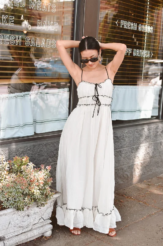 Violetta Cream Maxi Dress with Bow Detail Comfortable Flowy Maxi Dress