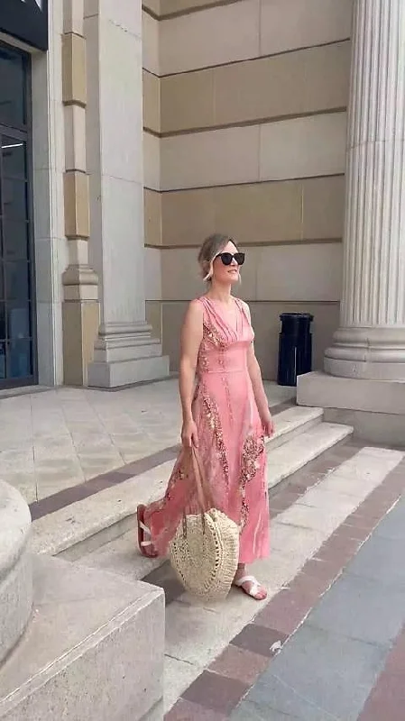 Women's Long Dress Maxi Dress Casual Dress Swing Dress A Line Dress Ombre Fashion Streetwear Outdoor Daily Date Print Sleeveless V Neck Dress Regular Fit White Pink Red Summer Spring S M L XL XXL Fashionable Asymmetrical Maxi Dress