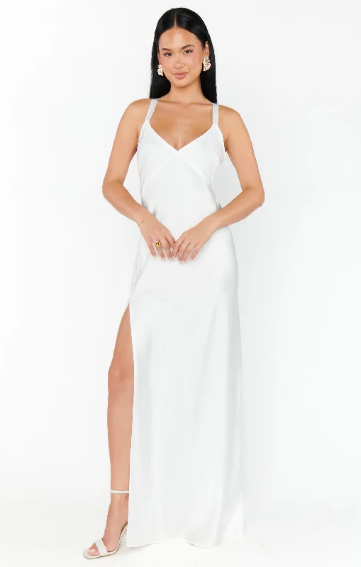 Anderson Maxi Dress ~ Ivory Luxe Satin Elegant Lace Maxi Dress