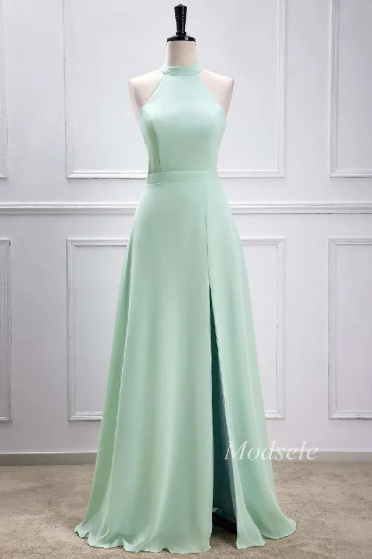 Sage Green Halter Maxi Dress with Slit Elegant Velvet Maxi Dress