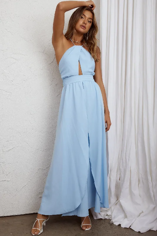 Athena High Split Maxi Dress Steel Blue Stylish One-Shoulder Maxi Dress