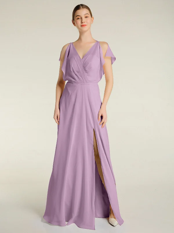 V Neckline Chiffon Maxi Dresses with Slit Wisteria Cozy Knitted Maxi Dress