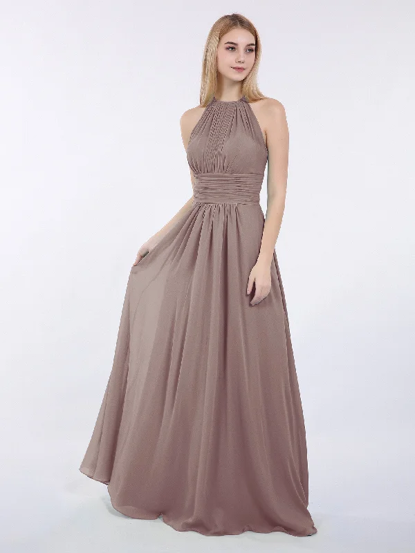 Halter Chiffon Maxi Dress of Bridesmaid Dusk Comfortable Satin Maxi Dress