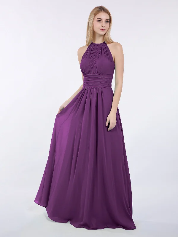 Halter Chiffon Maxi Dress of Bridesmaid Grape Fashionable Off-Shoulder Maxi Dress