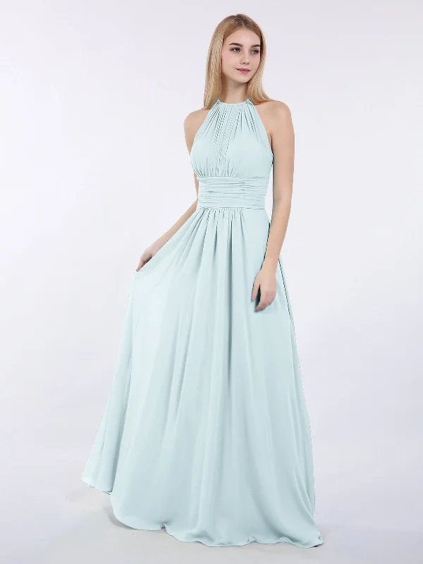 Halter Chiffon Maxi Dress of Bridesmaid Mist Chic Off-Shoulder Maxi Dress