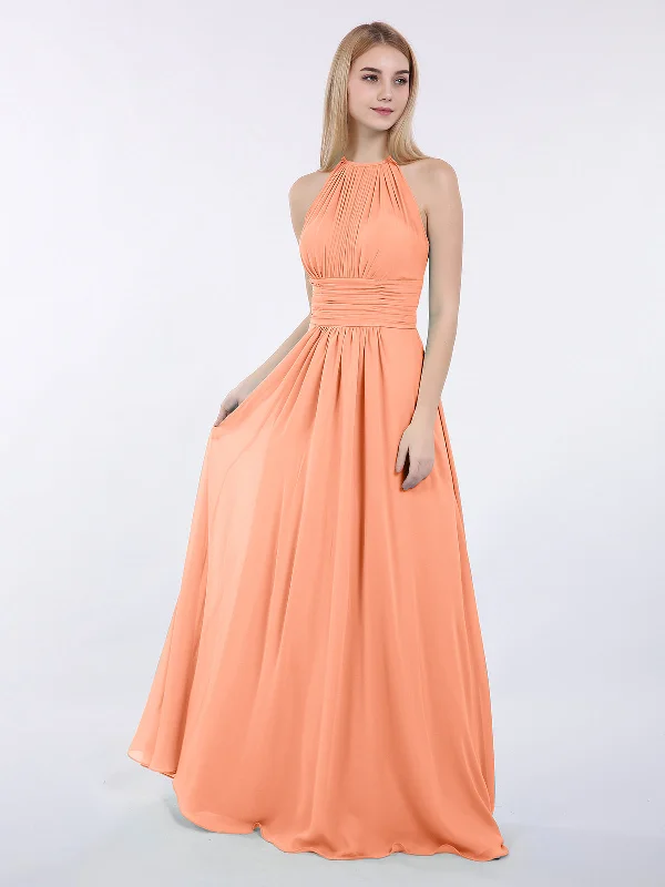 Halter Chiffon Maxi Dress of Bridesmaid Papaya Elegant Velvet Maxi Dress