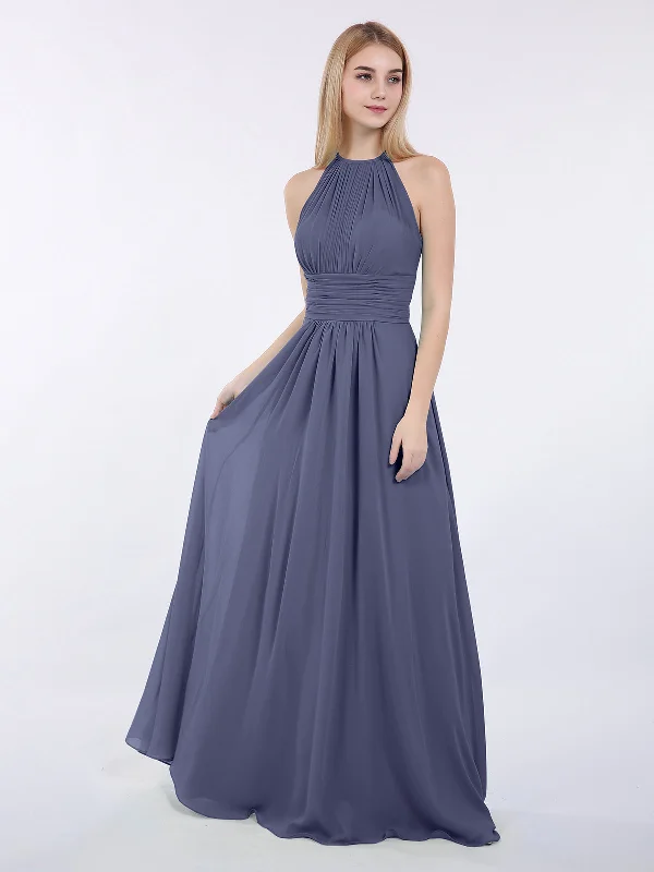 Halter Chiffon Maxi Dress of Bridesmaid Stormy Comfortable Casual Maxi Dress