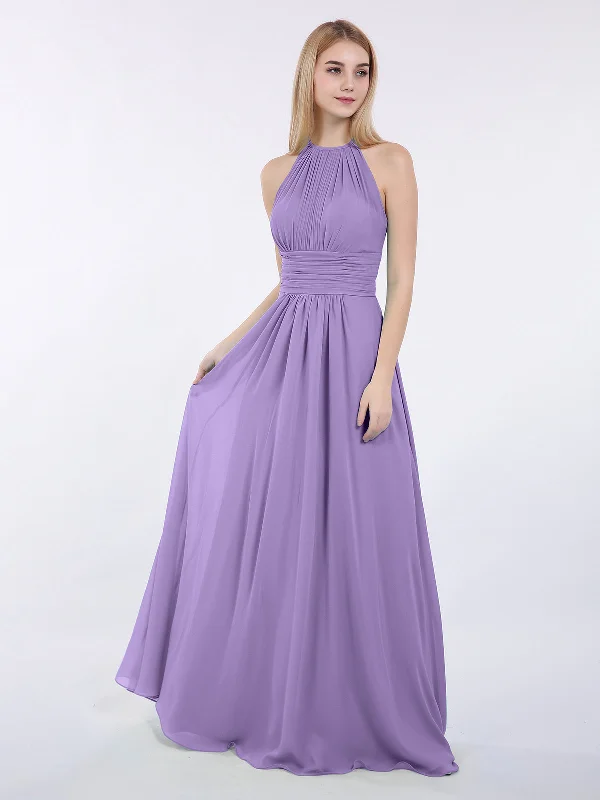 Halter Chiffon Maxi Dress of Bridesmaid Tahiti Casual Maxi Dress with Pockets