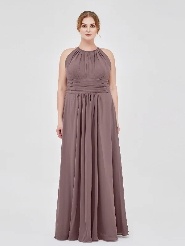 Halter Chiffon Maxi Dress of Bridesmaid Vintage Mauve Stylish Longline Maxi Dress