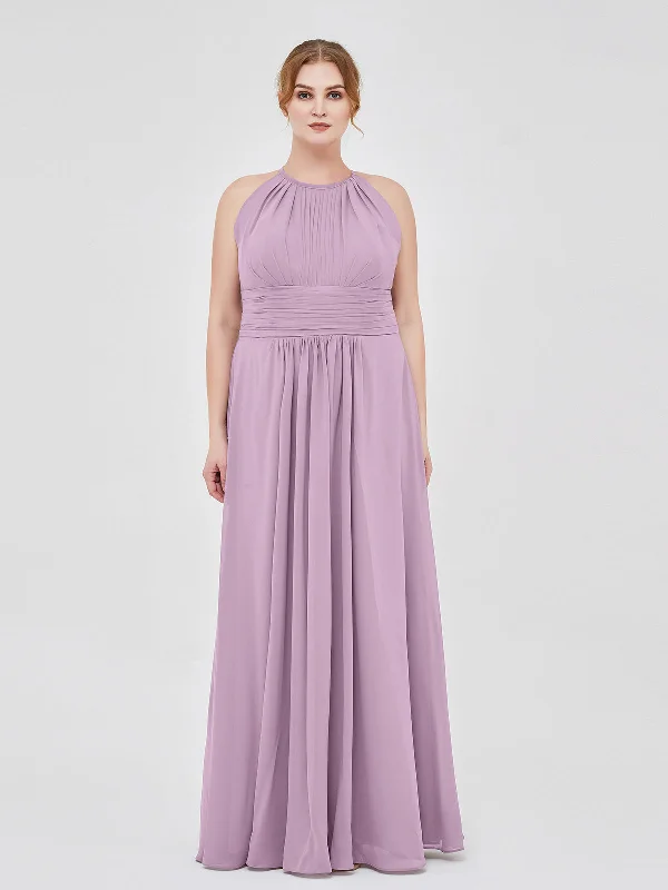 Halter Chiffon Maxi Dress of Bridesmaid Wisteria Stylish Long Sleeve Maxi Dress