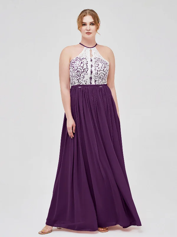 Halter Maxi Dress with Ivory Lace Bodice-Grape Cozy Wrap Maxi Dress