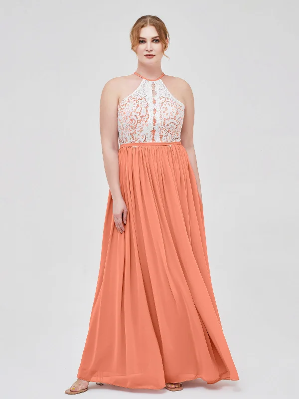 Halter Maxi Dress with Ivory Lace Bodice-Sunset Classic Tulle Maxi Dress