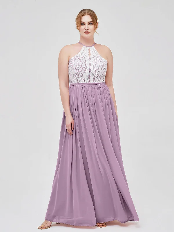 Halter Maxi Dress with Ivory Lace Bodice-Wisteria Classic Tulle Maxi Dress