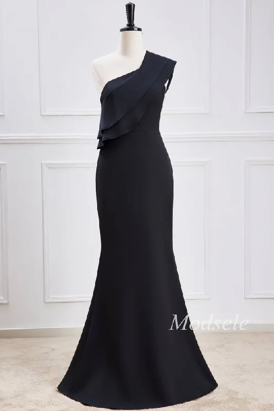 Black Chiffon One-Shoulder Mermaid Maxi Dress Cozy Ribbed Maxi Dress