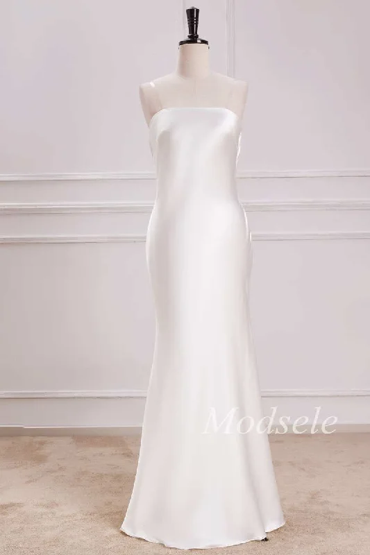 Cowl Back Strapless Mermaid Maxi Dress in White Fashionable Asymmetrical Maxi Dress