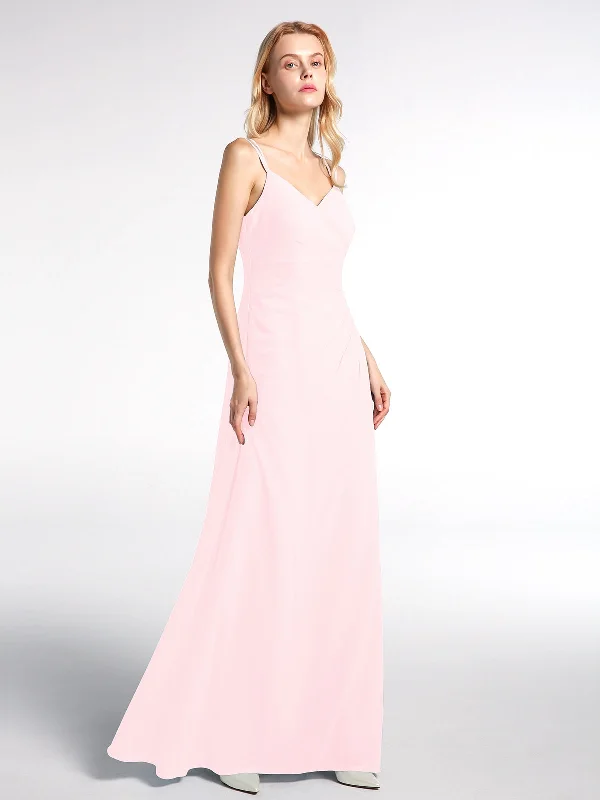 Double Straps Cross Back Chiffon Maxi Dress-Blushing Pink Stylish Pleated A-Line Maxi Dress