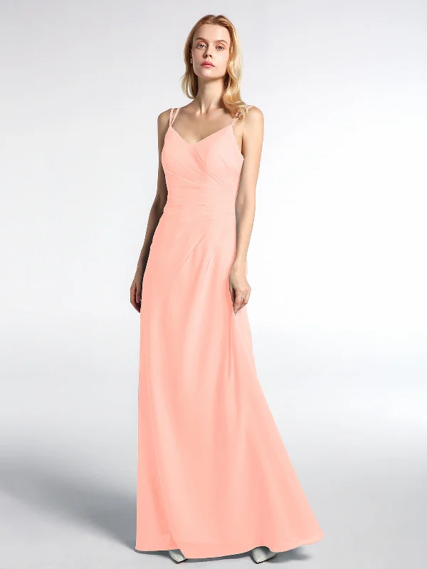 Double Straps Cross Back Chiffon Maxi Dress-Coral Trendy Floral Print Maxi Dress