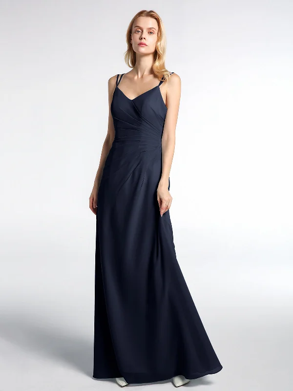 Double Straps Cross Back Chiffon Maxi Dress-Dark Navy Comfortable Maxi Dress with Belt