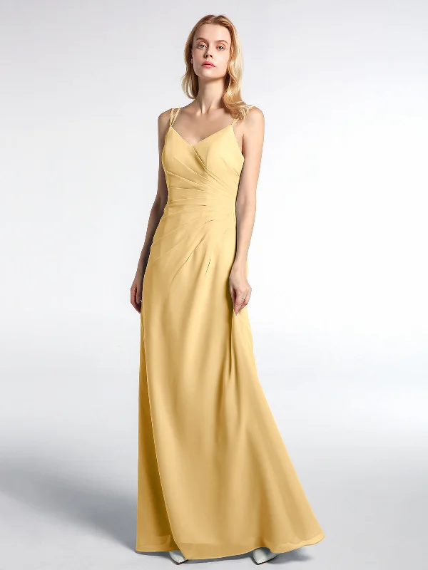 Double Straps Cross Back Chiffon Maxi Dress-Gold Trendy Ruffled Maxi Dress