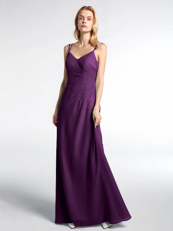 Double Straps Cross Back Chiffon Maxi Dress-Grape Elegant Lace Maxi Dress