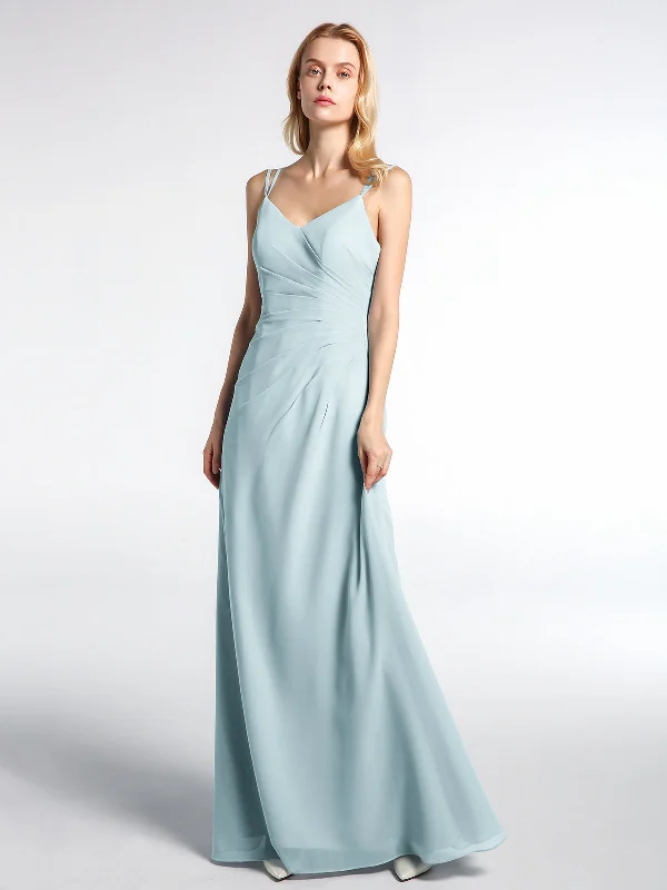 Double Straps Cross Back Chiffon Maxi Dress-Mist Trendy Fit-and-Flare Maxi Dress