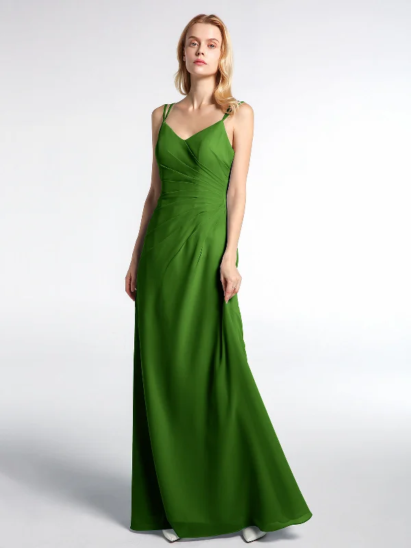 Double Straps Cross Back Chiffon Maxi Dress-Moss Chic Sleeveless Maxi Dress