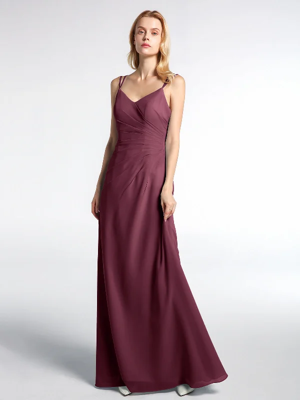 Double Straps Cross Back Chiffon Maxi Dress-Mulberry Elegant Maxi Dress with Ruffles