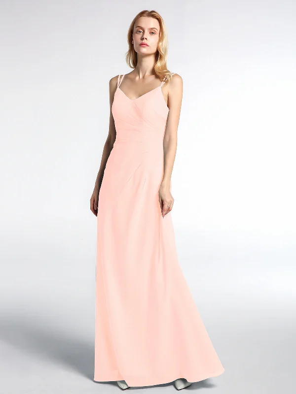 Double Straps Cross Back Chiffon Maxi Dress-Pearl Pink Stylish Boho Chic Maxi Dress