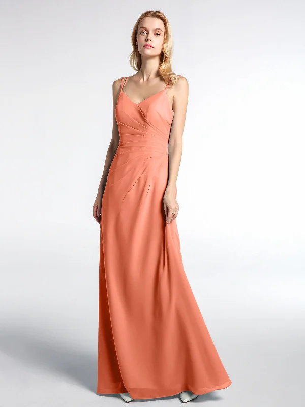 Double Straps Cross Back Chiffon Maxi Dress-Sunset Stylish A-Line Maxi Dress