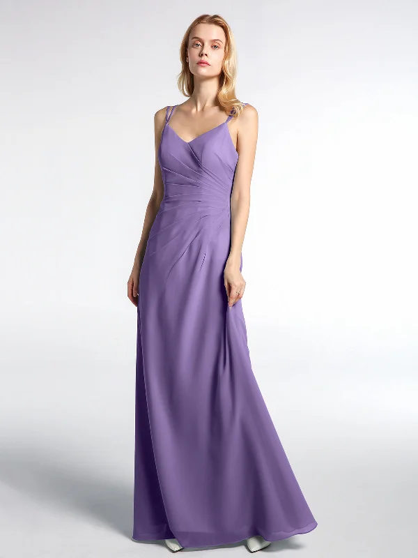 Double Straps Cross Back Chiffon Maxi Dress-Tahiti Elegant Maxi Dress with Slit