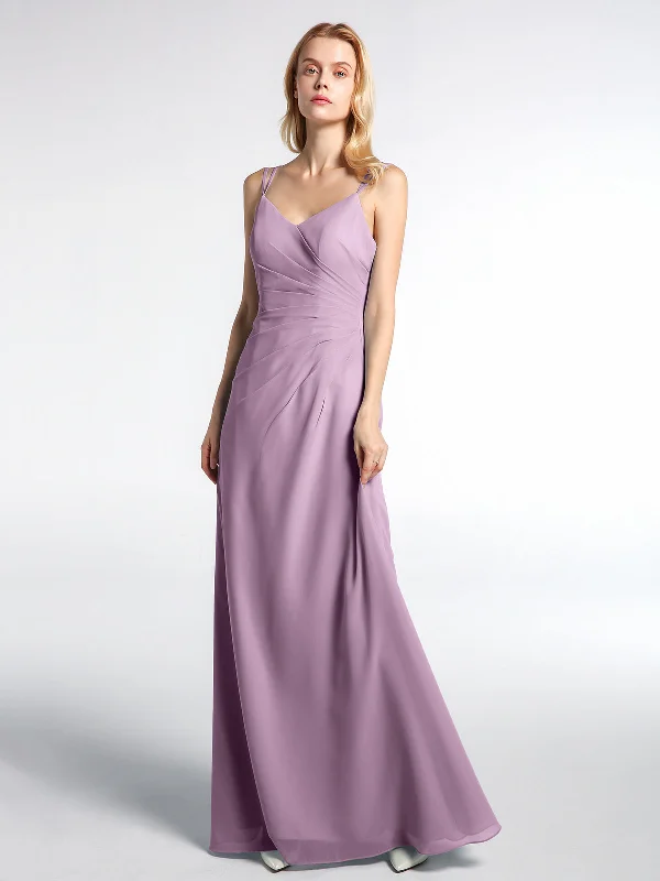 Double Straps Cross Back Chiffon Maxi Dress-Wisteria Elegant Maxi Dress with Drapes