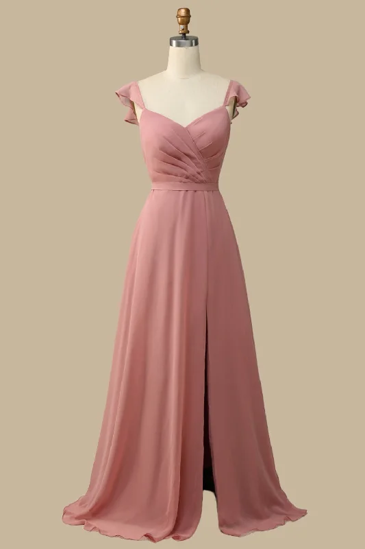 Dusty Rose Surplice Neck A-Line Chiffon Maxi Dress Elegant Maxi Dress with Belt