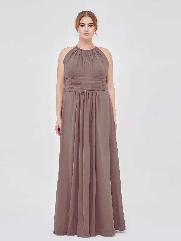 Halter Chiffon Maxi Dress Bridesmaid Dresses Dusk A-Line Long Dress Trendy Off-Shoulder Ruffle Maxi Dress