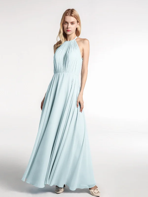 Halter Neck Chiffon Maxi Dress with Circle Skirt-Mist Classic A-Line Maxi Dress