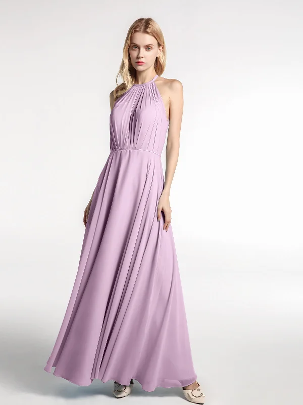 Halter Neck Chiffon Maxi Dress with Circle Skirt-Wisteria Chic Off-Shoulder Maxi Dress